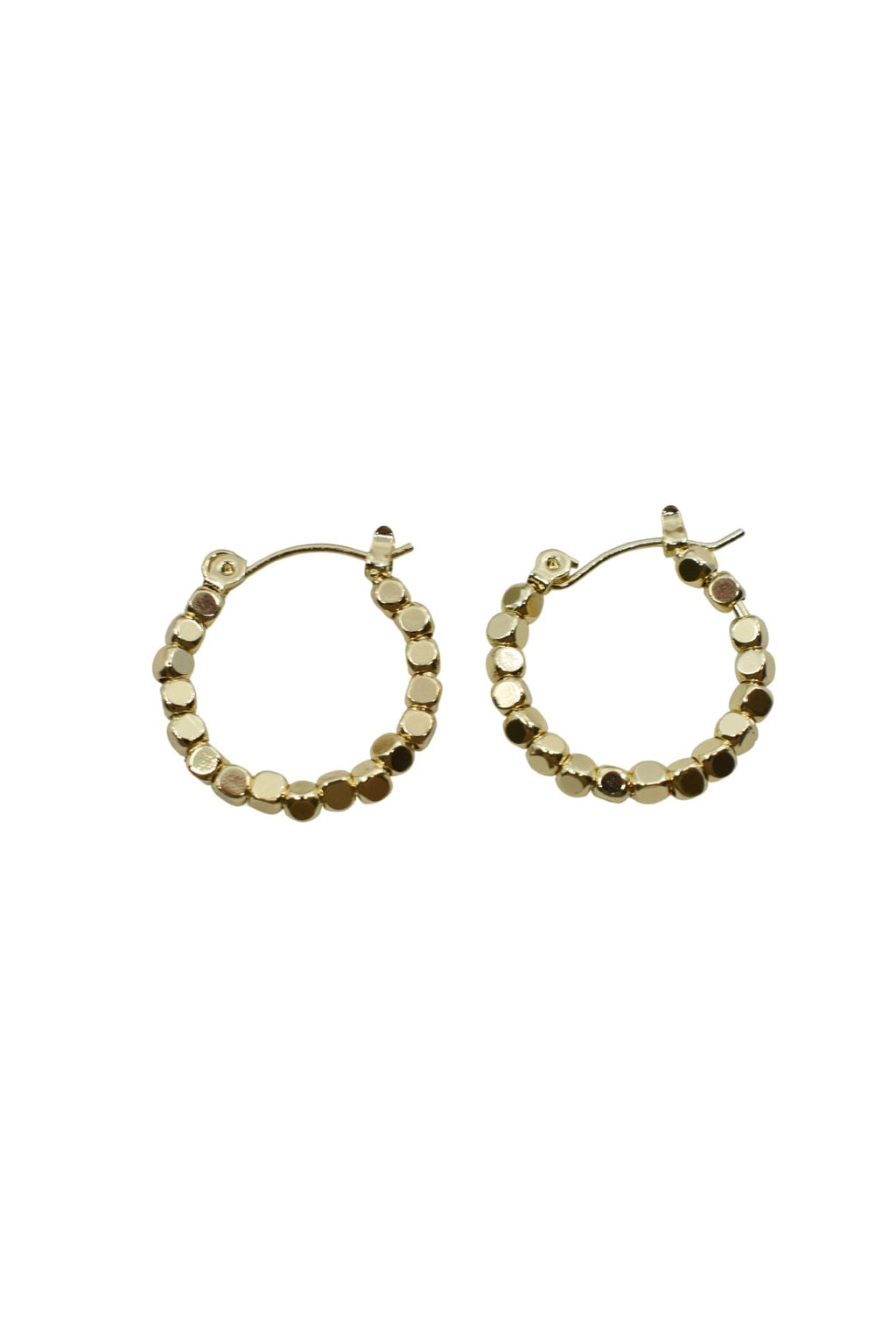 Gold Beaded Hoop Earrings with Pearl Drop