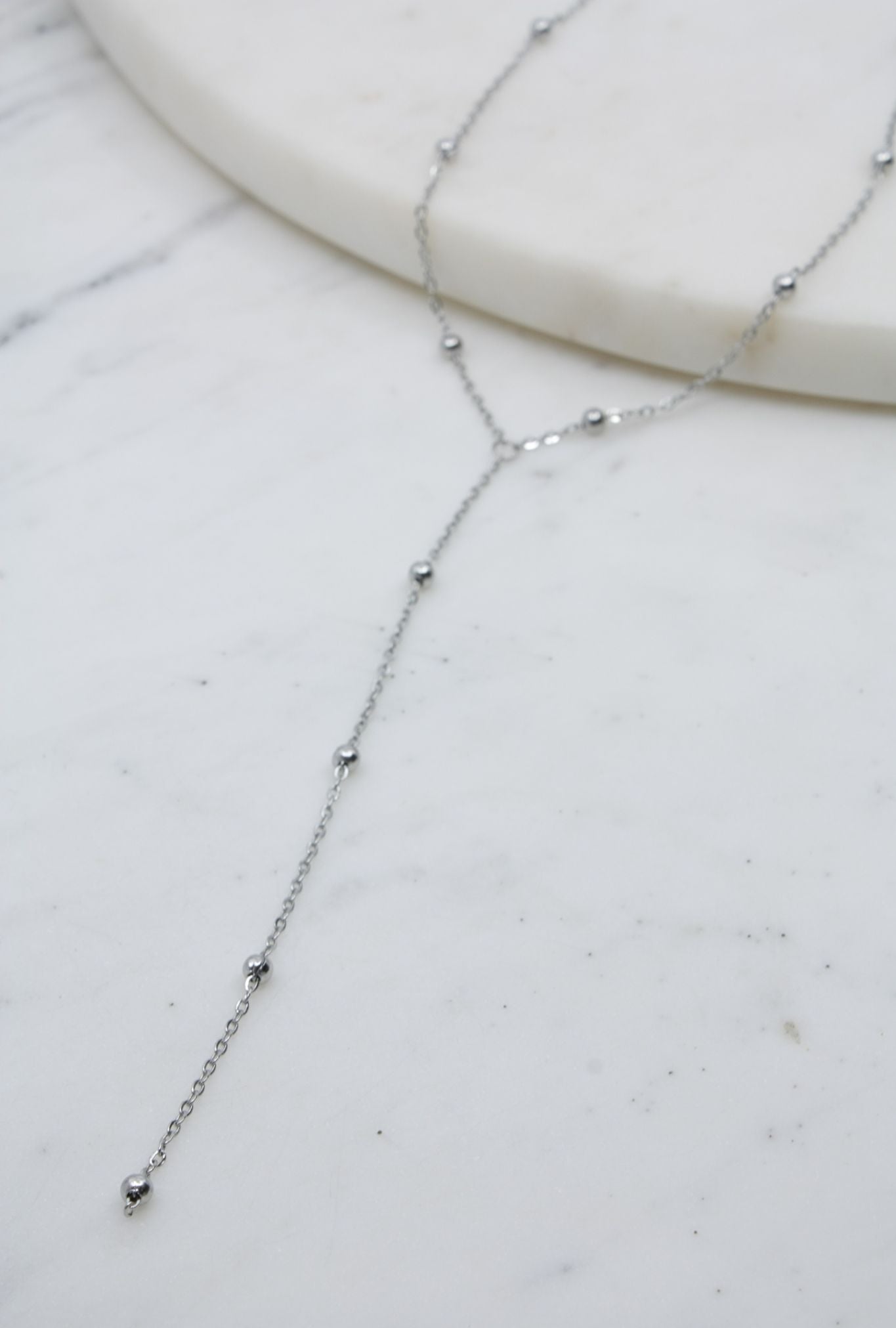Silver Lariat Necklace with Beads