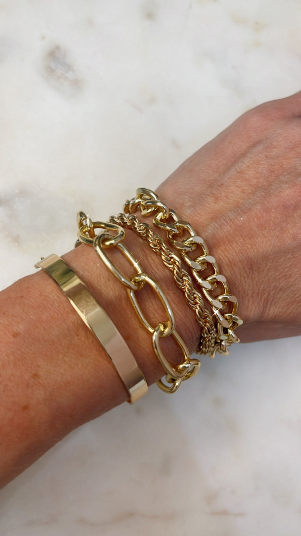 Gold Cuban Chain Bracelet Set of Four