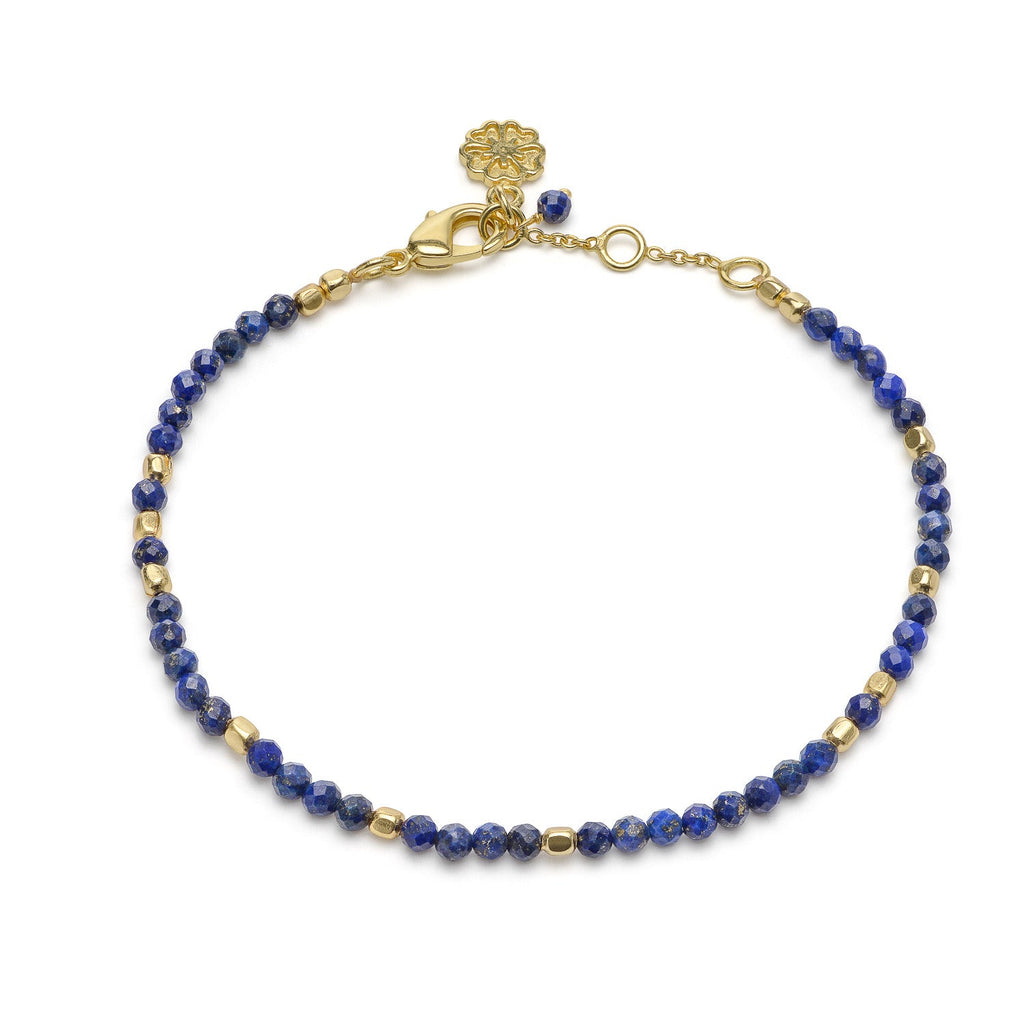 Milos Gemstone and Gold Bead Bracelet Lapis