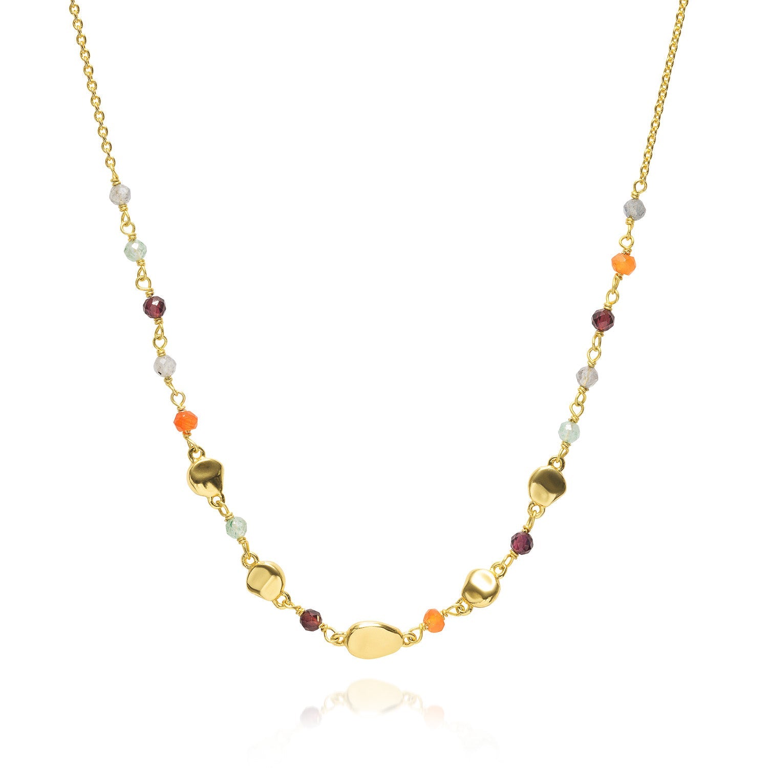 Sofia Nugget Necklace Labradorite, Carnelian, Green Aventurine & Garnet