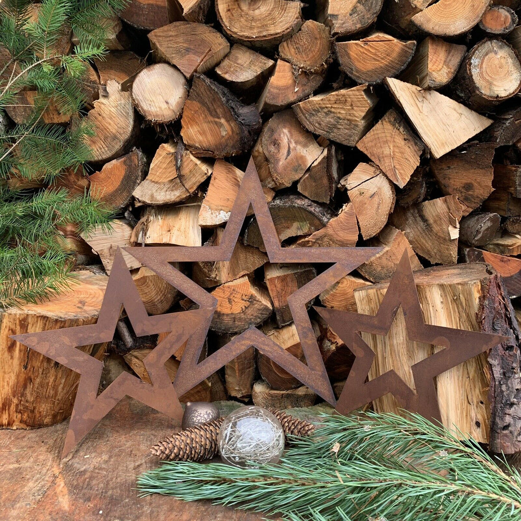 Rustic 3 X rusty Christmas Stars Decorations