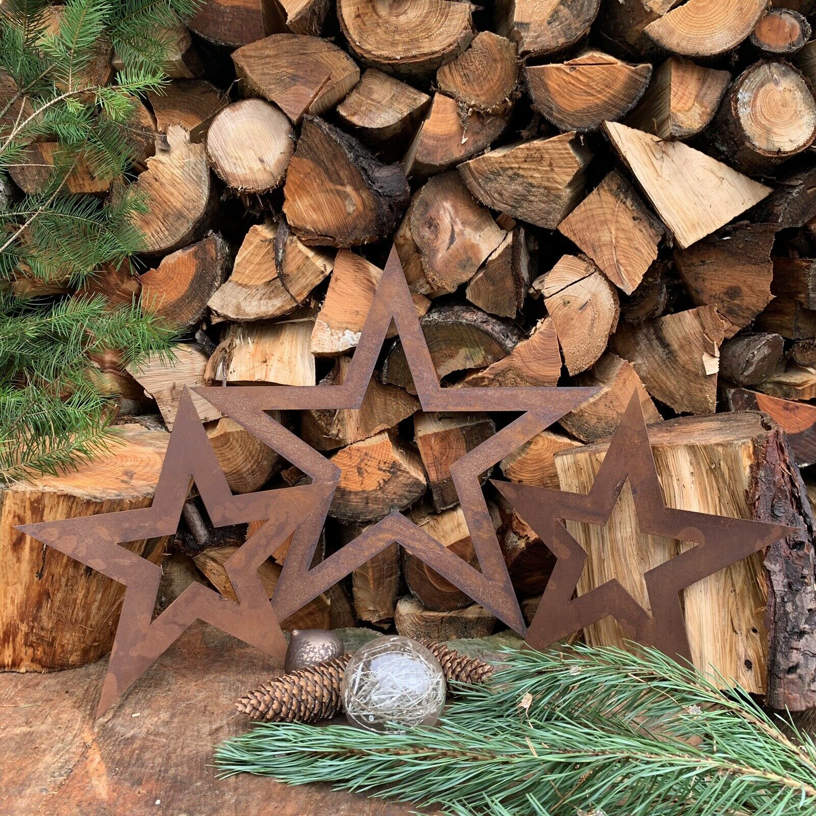 Rustic 3 X rusty Christmas Stars Decorations
