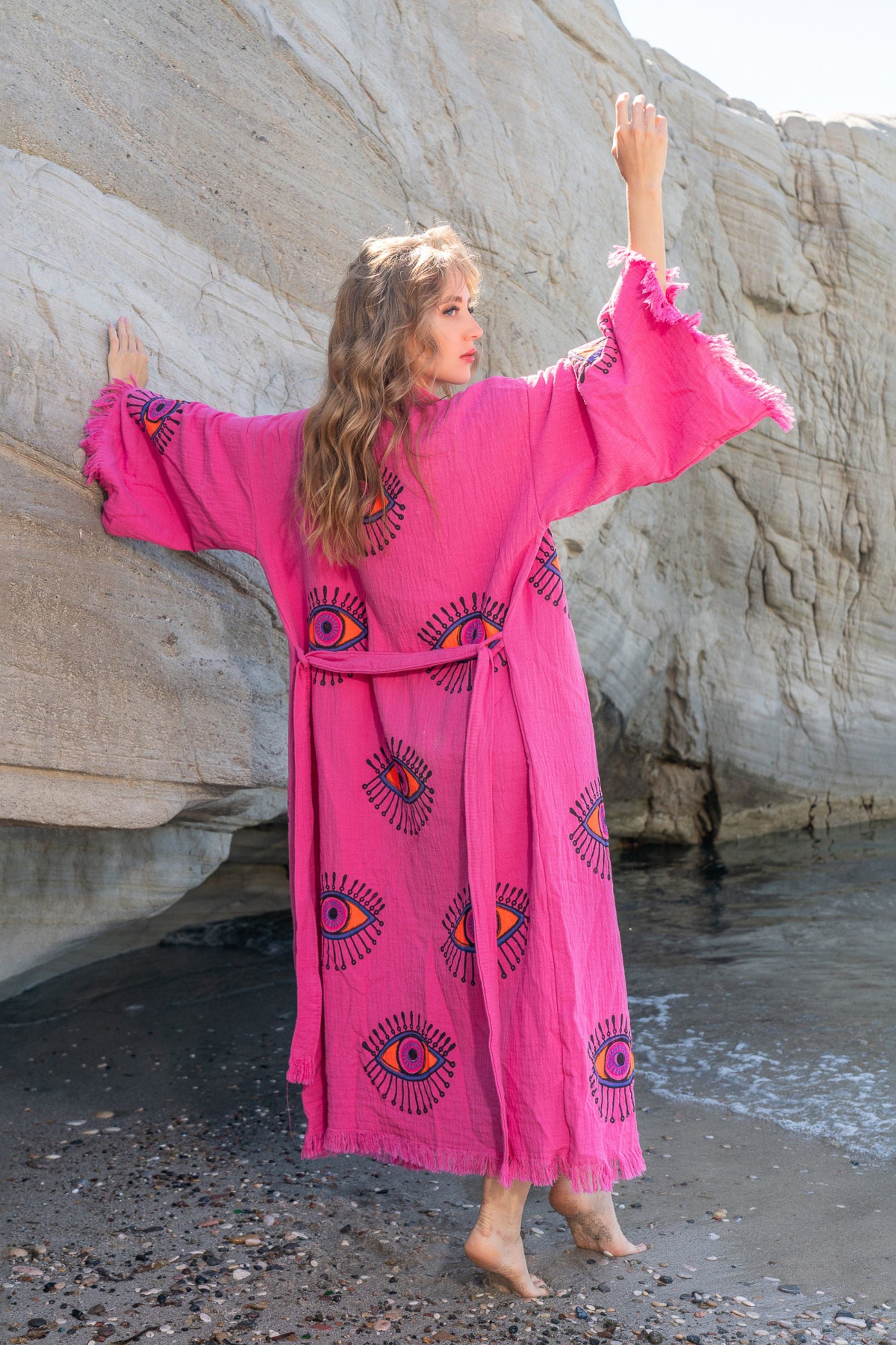Pink Kimono Robe in Organic Cotton