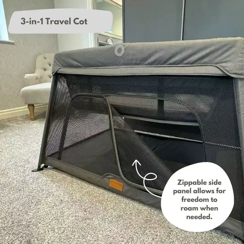 Travel Cot with Newborn Bassinet Insert in Dark Grey