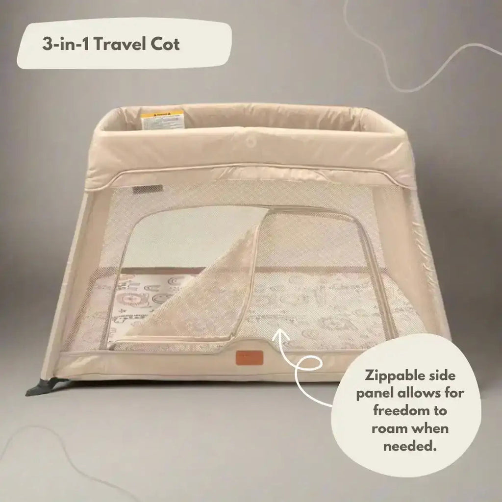 Travel Cot with Newborn Bassinet Insert in Beige