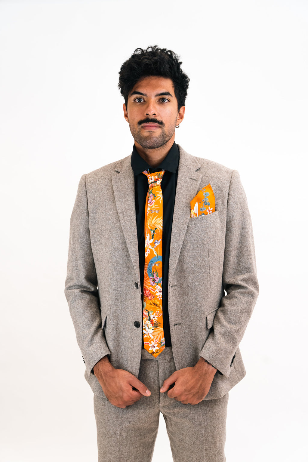 Rust Orange Silk Tie with Tropical Eden Print