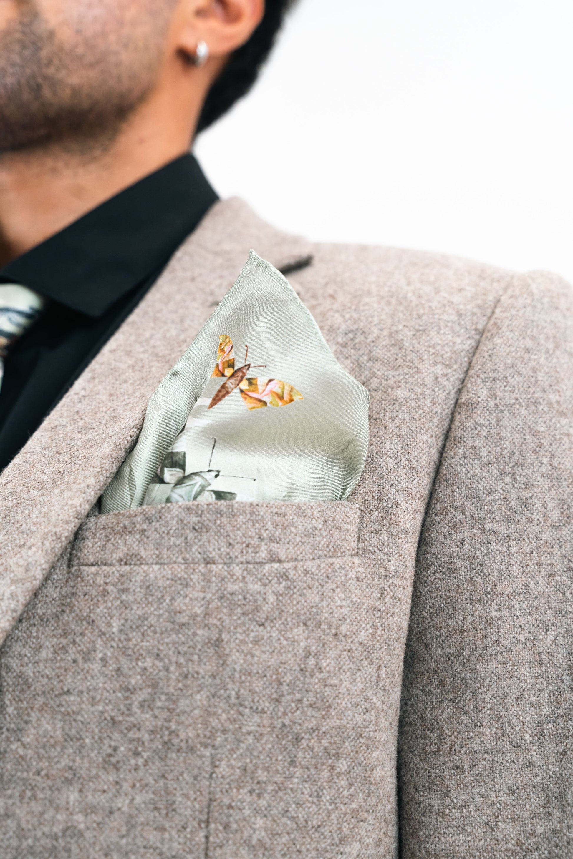 Sage Green Silk Pocket Square and Tie Gift Set Mirage Desert Design