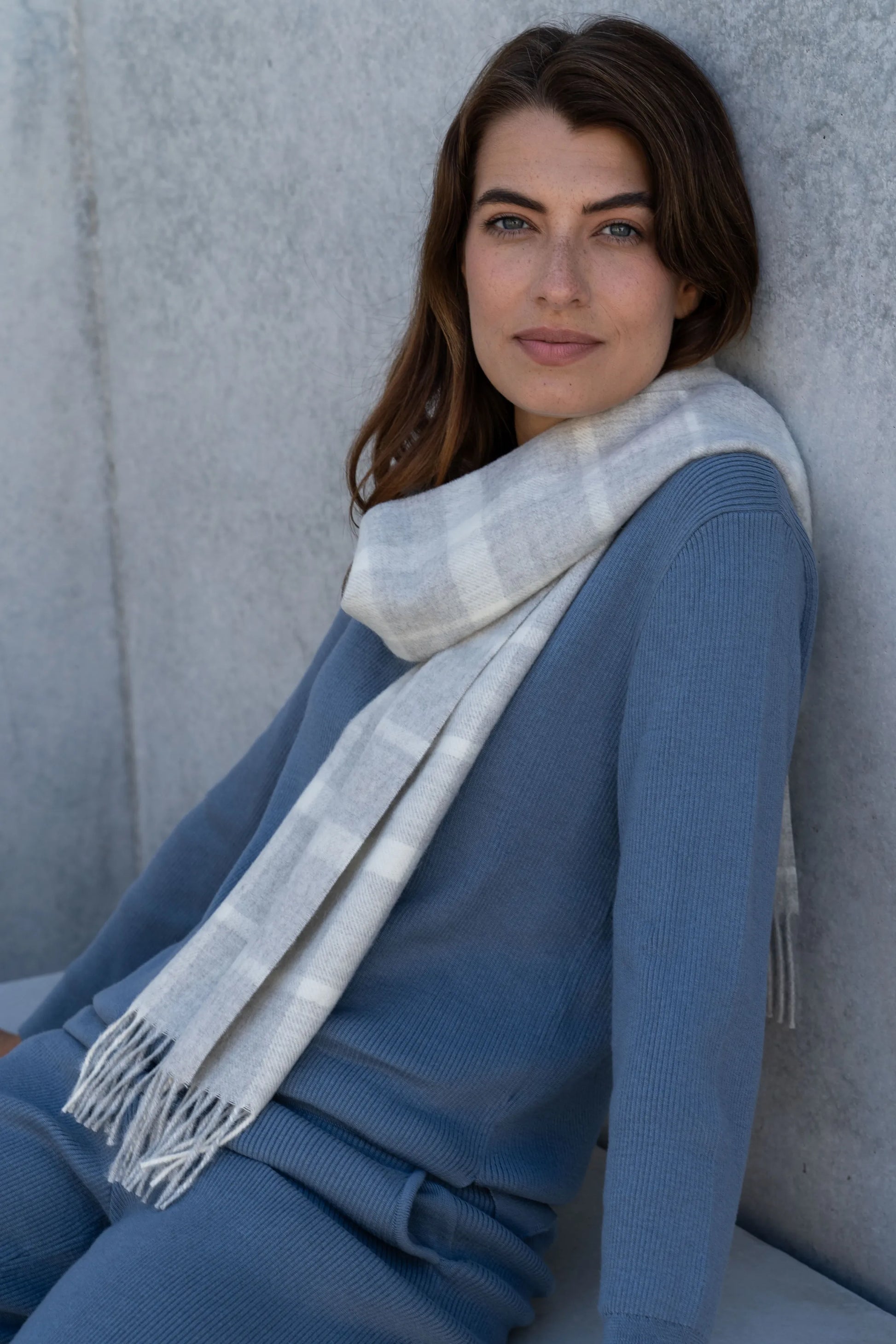 Alpaca Plaid Scarf in Natural Undyed Fibres