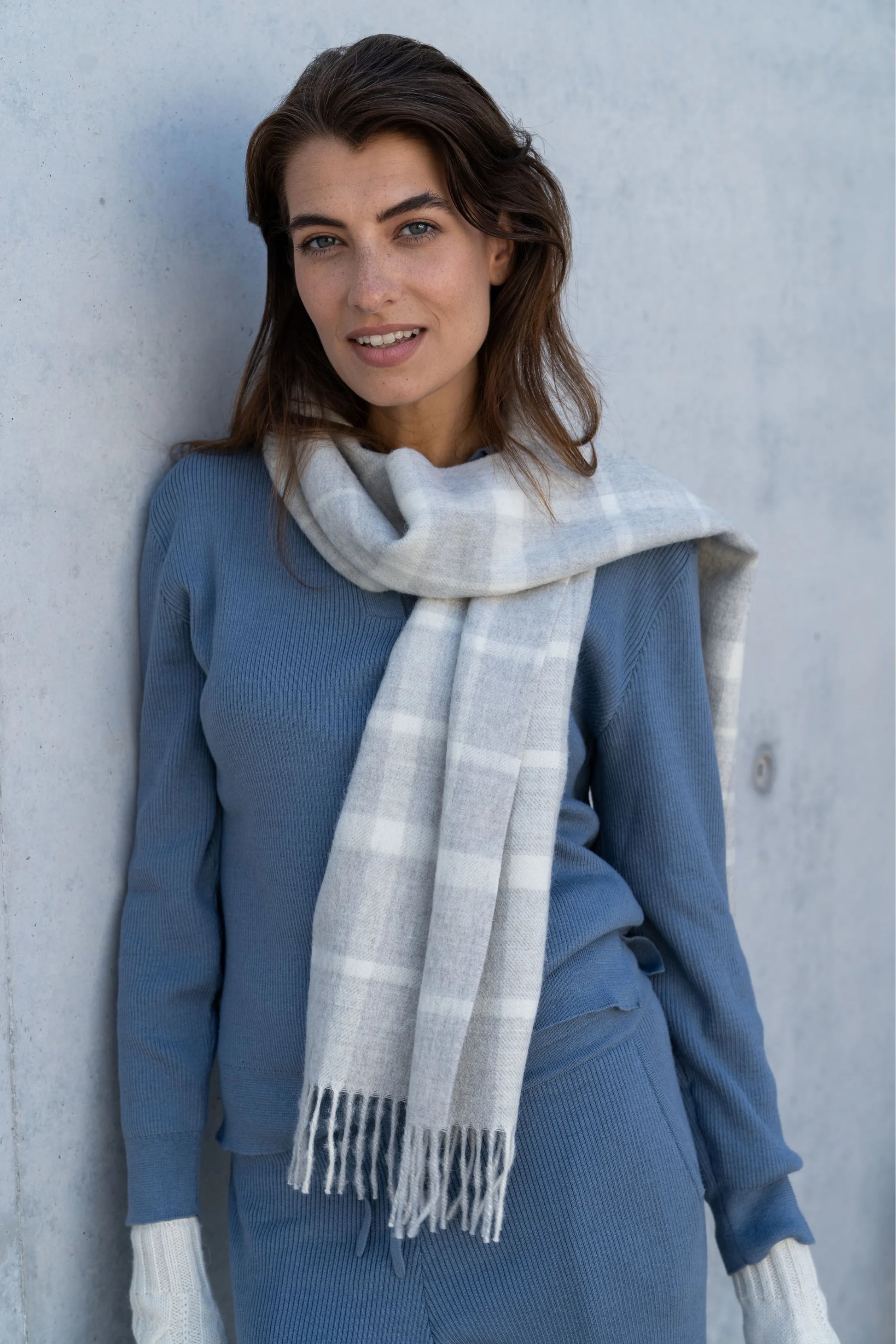 Alpaca Plaid Scarf in Natural Undyed Fibres
