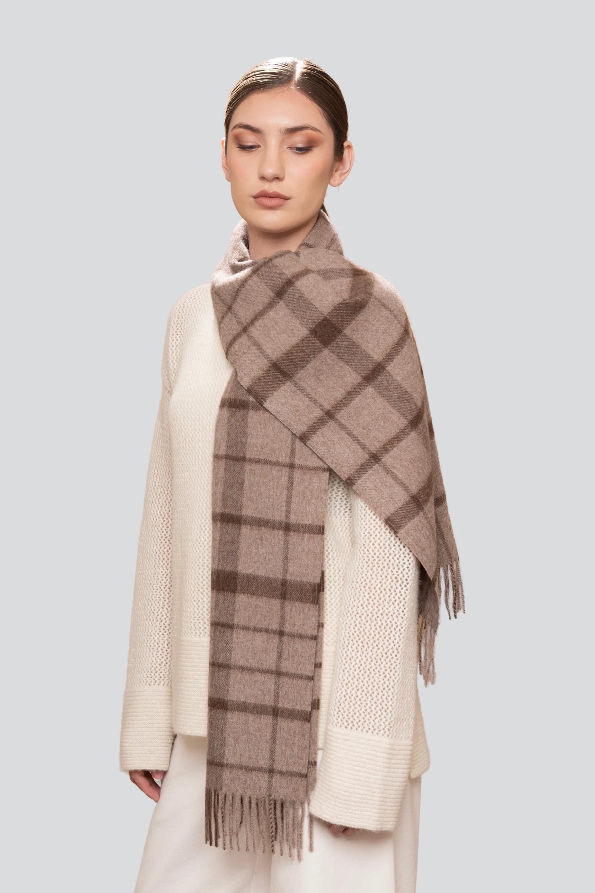 Alpaca Plaid Scarf in Natural Undyed Fibres