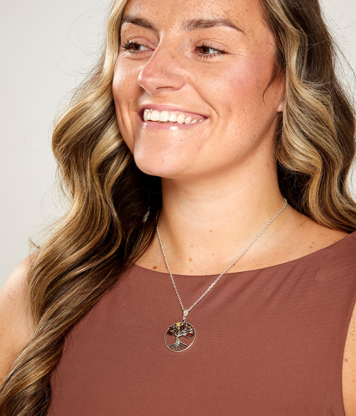 Amber Tree of Life Necklace in Sterling Silver