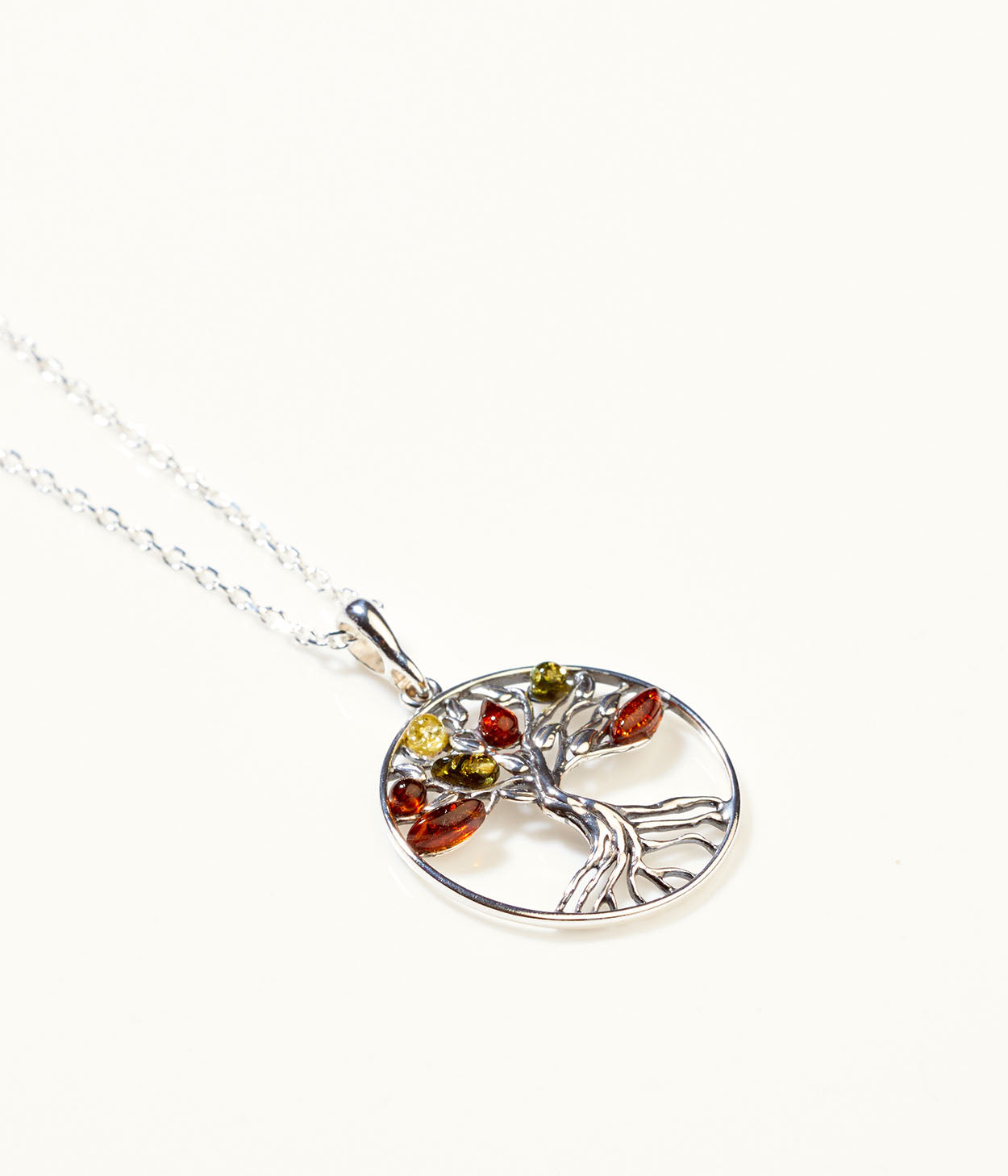 Amber Tree of Life Necklace in Sterling Silver