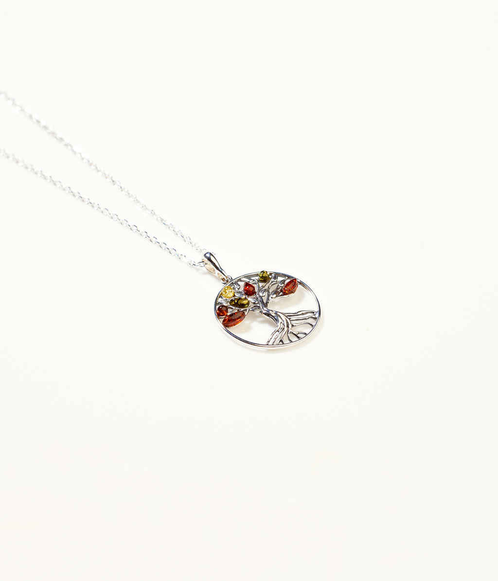 Amber Tree of Life Necklace in Sterling Silver