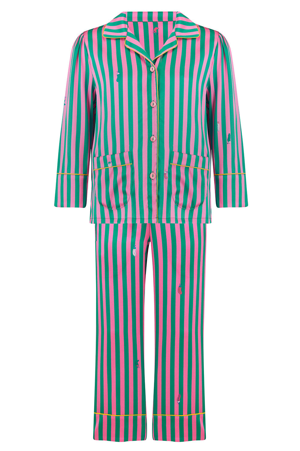 Amelie Flamingo Stripe Girls Silk Pyjama Set