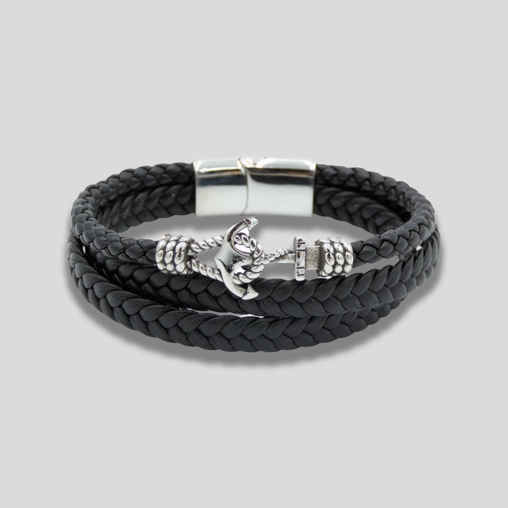 Anchor & Hook Multi-Layer Leather Bracelet