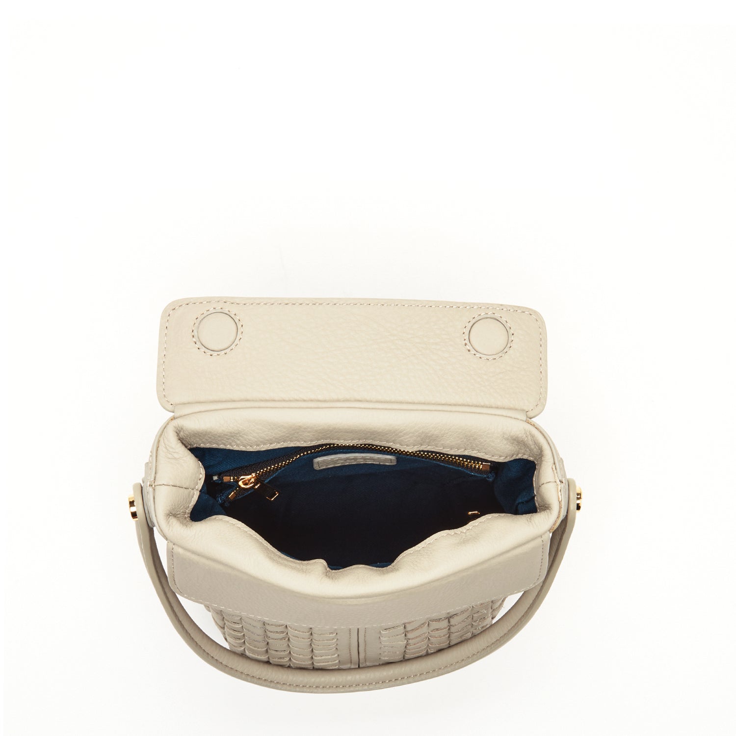 Woven Leather Bucket Bag Quilted Grayish Beige Crossbody Purse