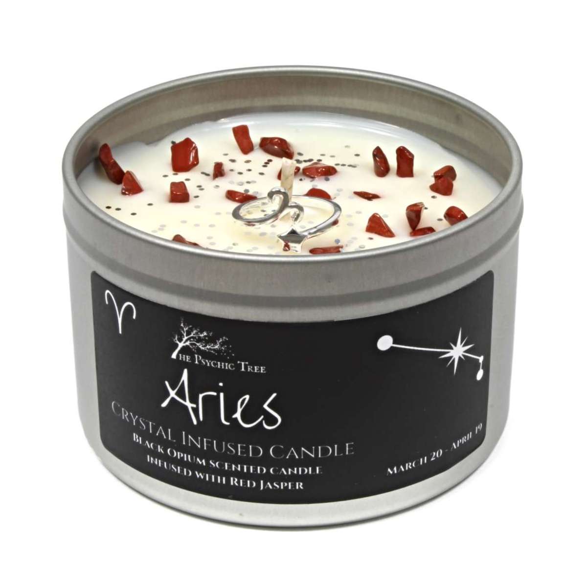 Aries Crystal and Jewellery Scented Zodiac Candle with Red Jasper