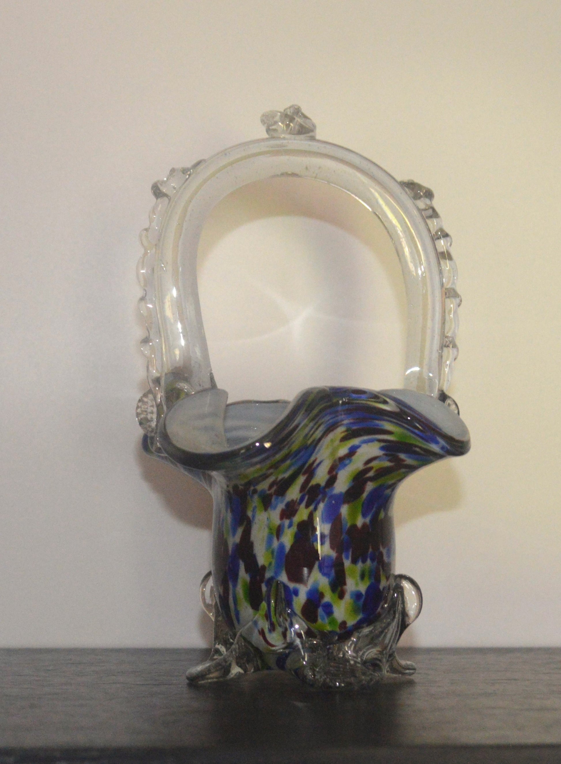 Rare Vintage Art Glass Basket – Handcrafted Multicolor Beauty