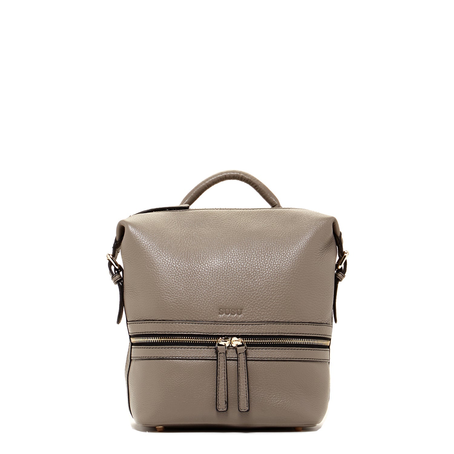 Grey Leather Convertible Backpack Crossbody Bag