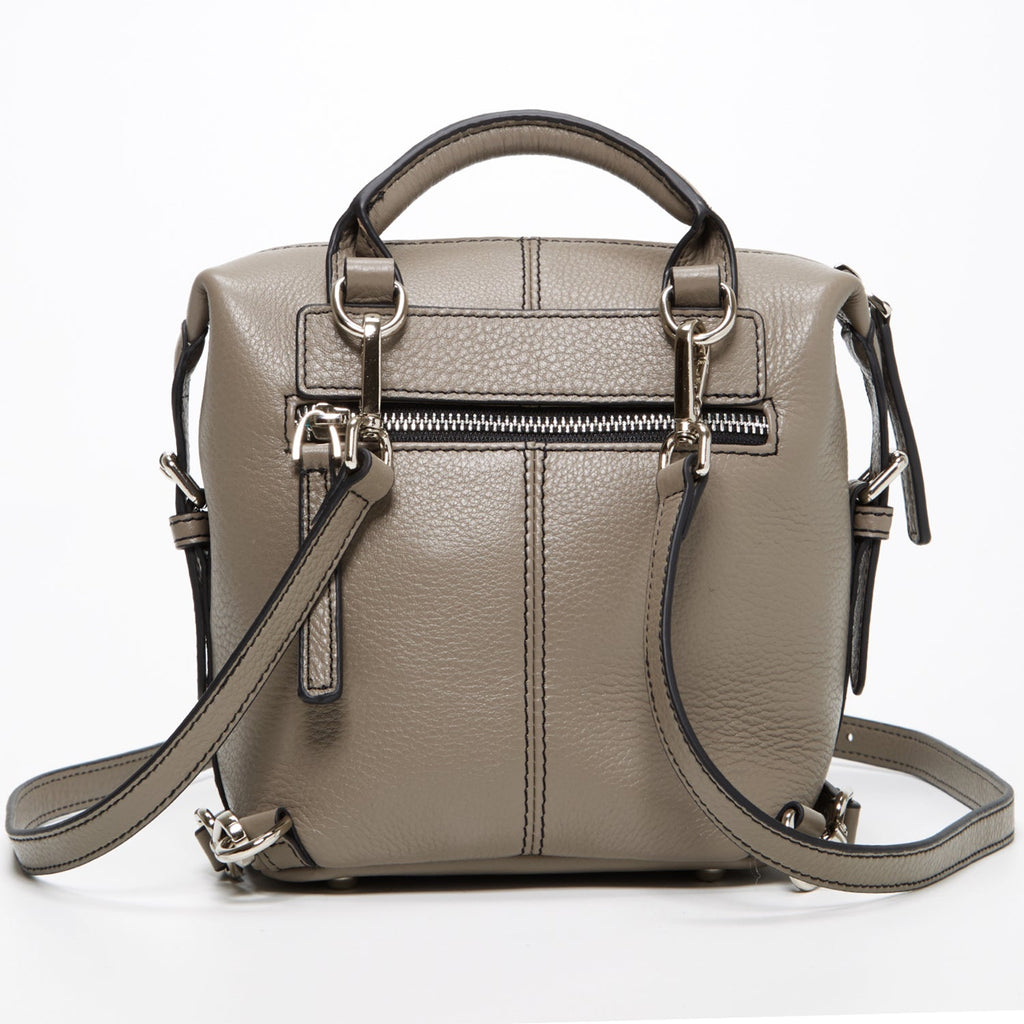 Grey Leather Convertible Backpack Crossbody Bag