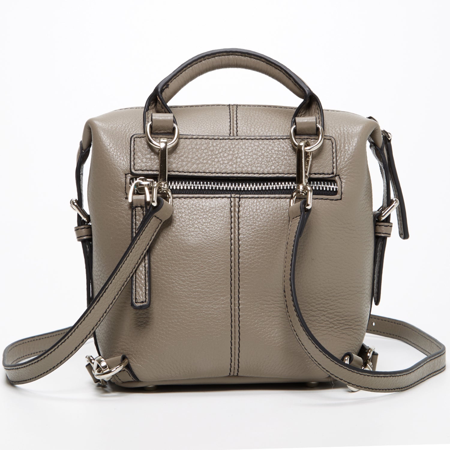 Grey Leather Convertible Backpack Crossbody Bag