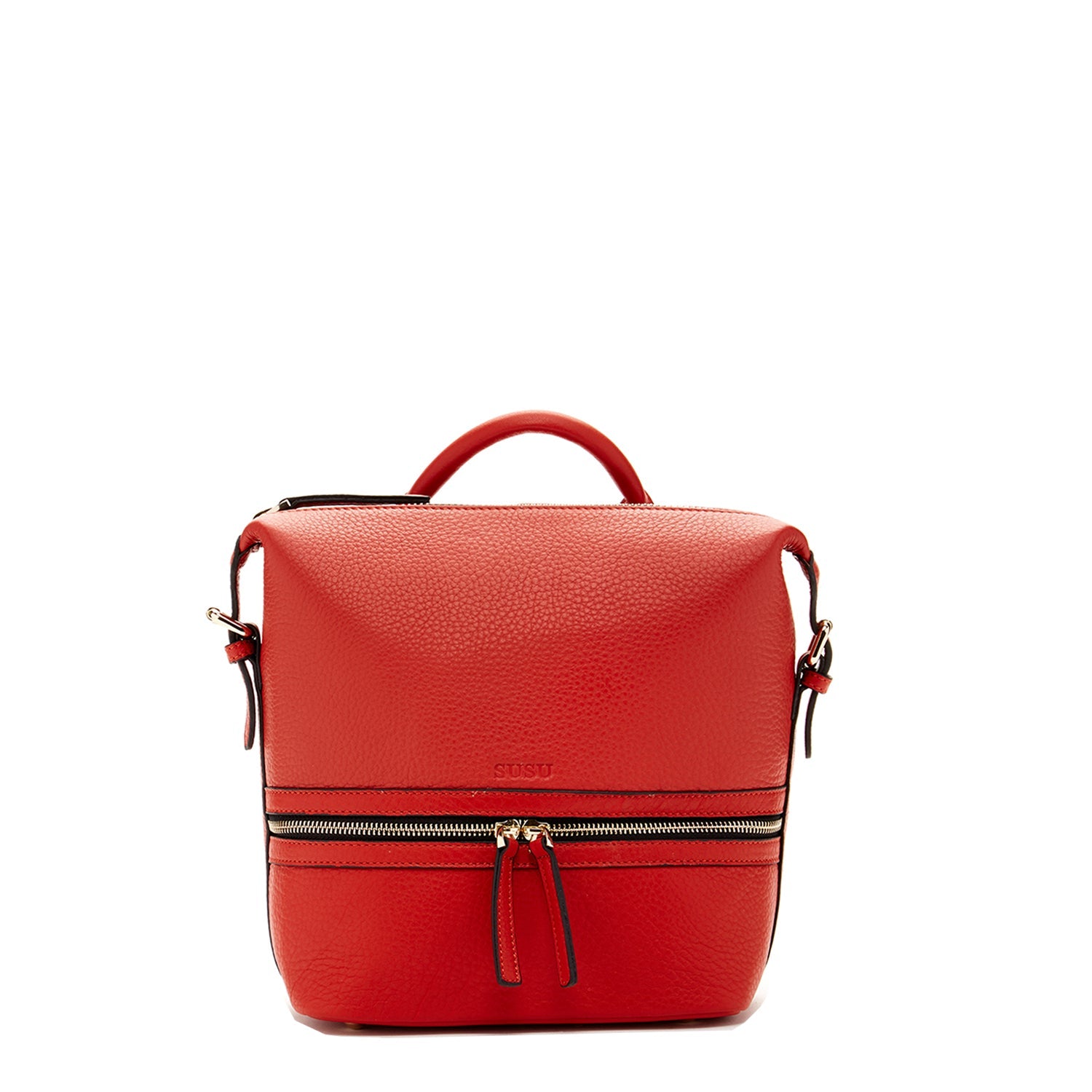 Red Leather Convertible Backpack Crossbody Bag