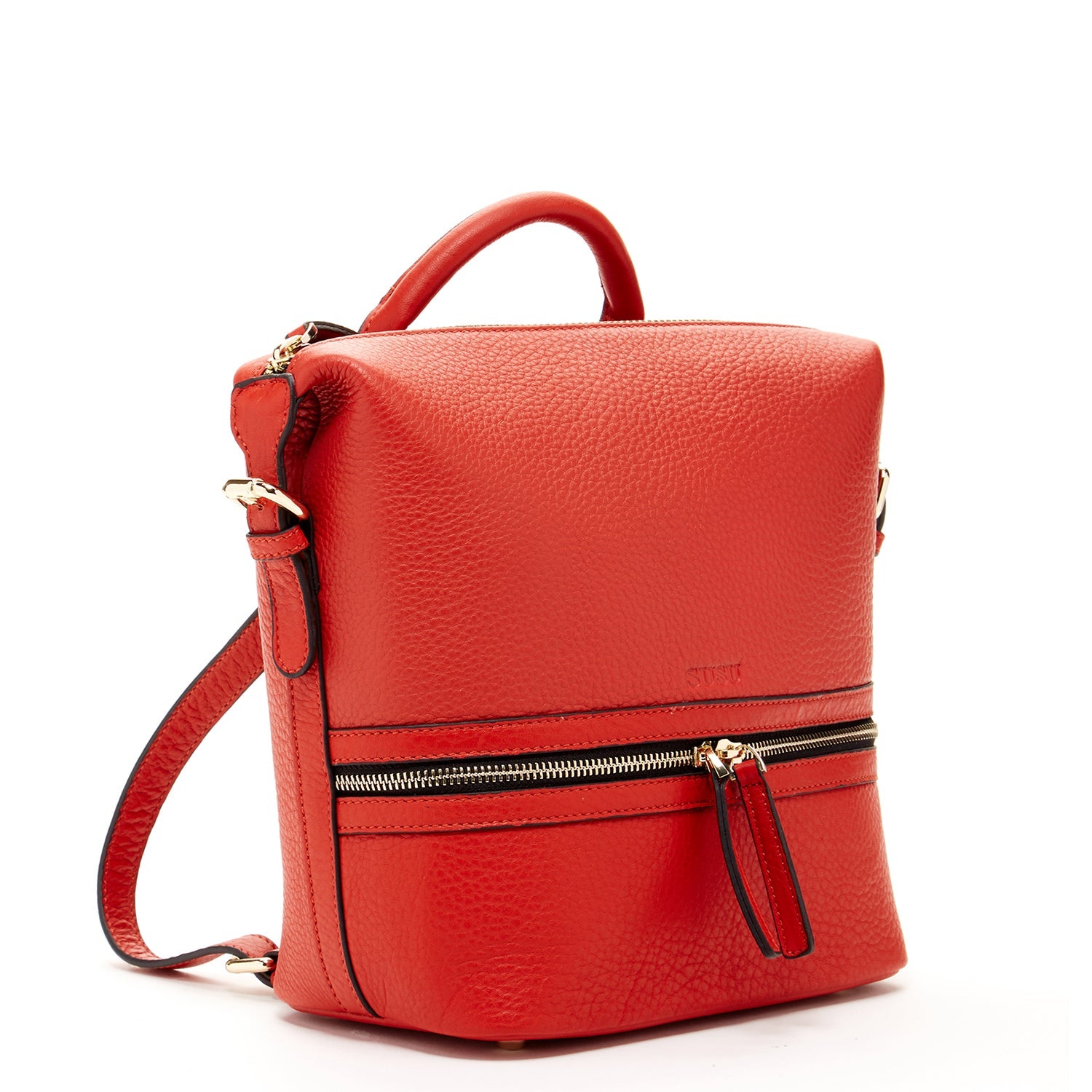 Red Leather Convertible Backpack Crossbody Bag