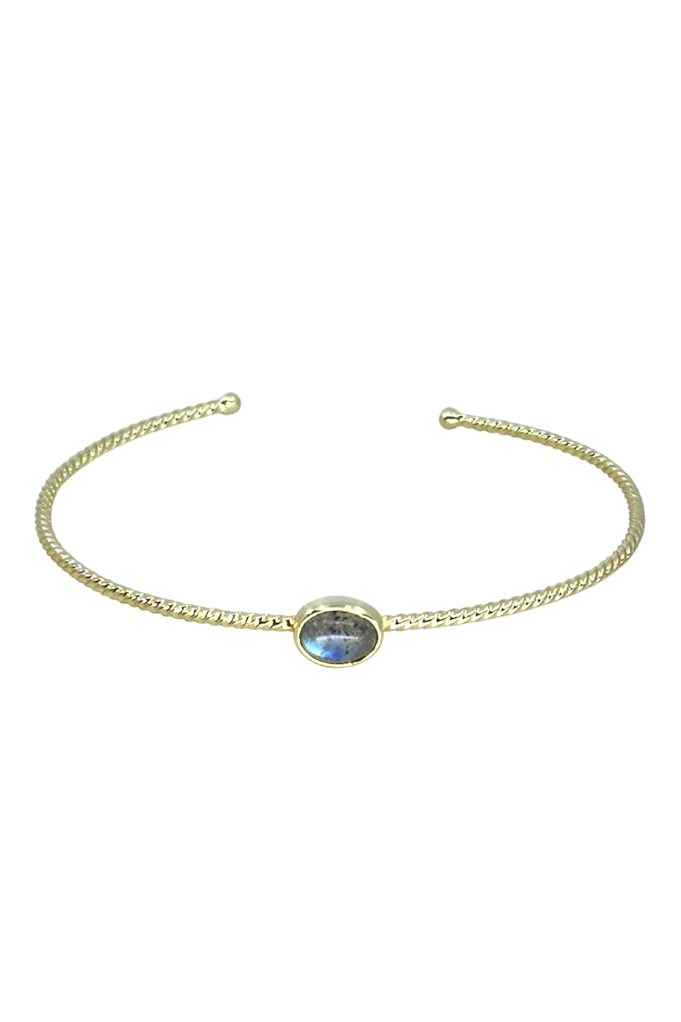 Center Stone Single Band Bracelet with Labradorite