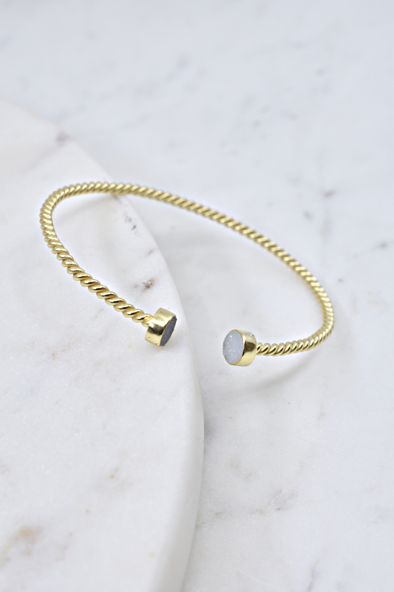 Twist Bangle Cuff with Grey Druzy