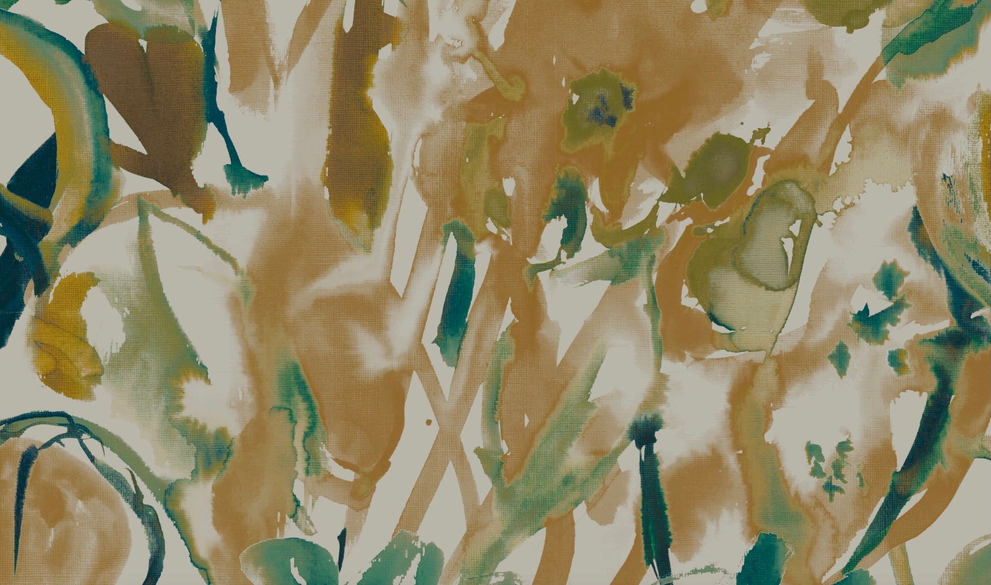 Watercolour Floral Wallpaper - Sand + Mint