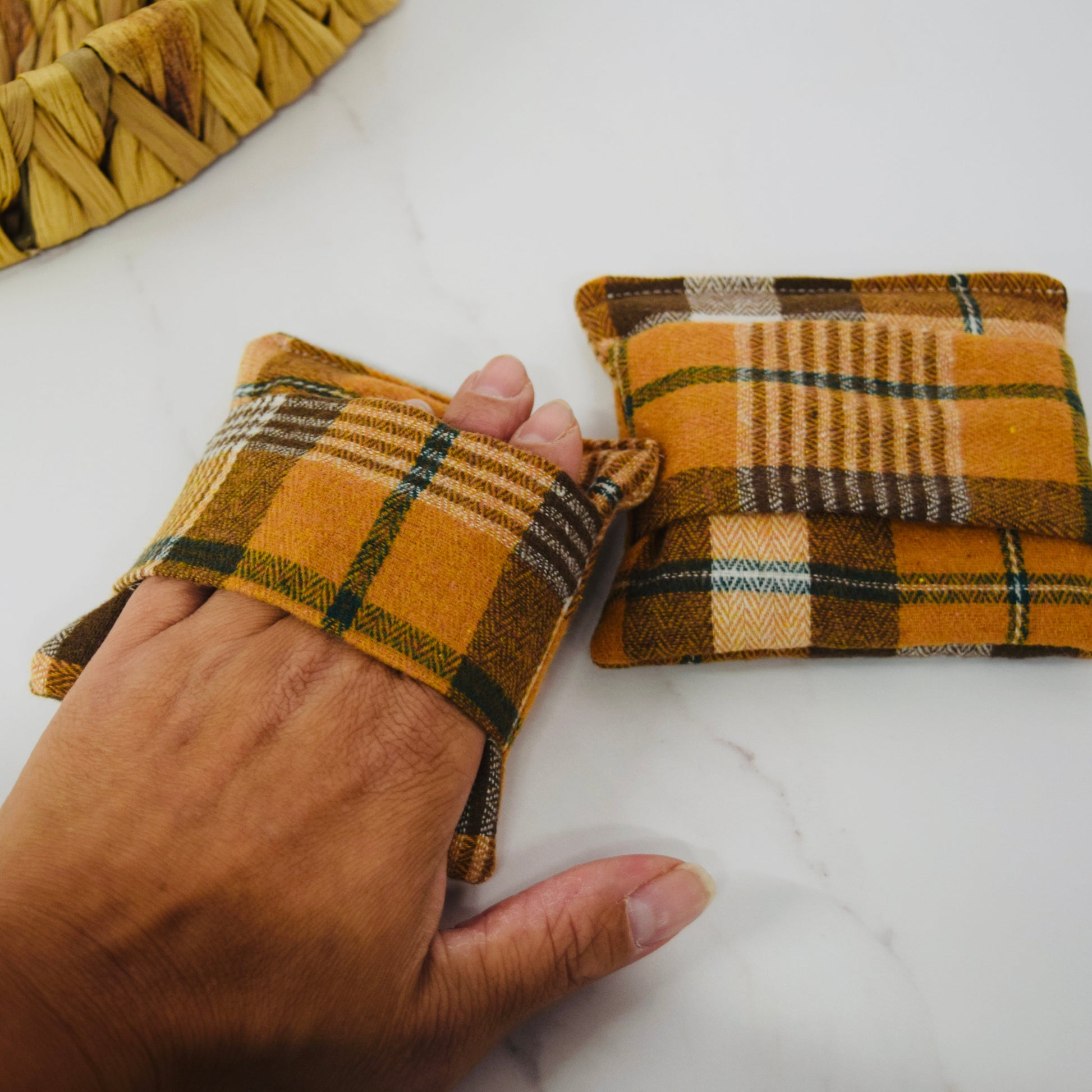 Hand Warmers – Soft Red Highland Tartan