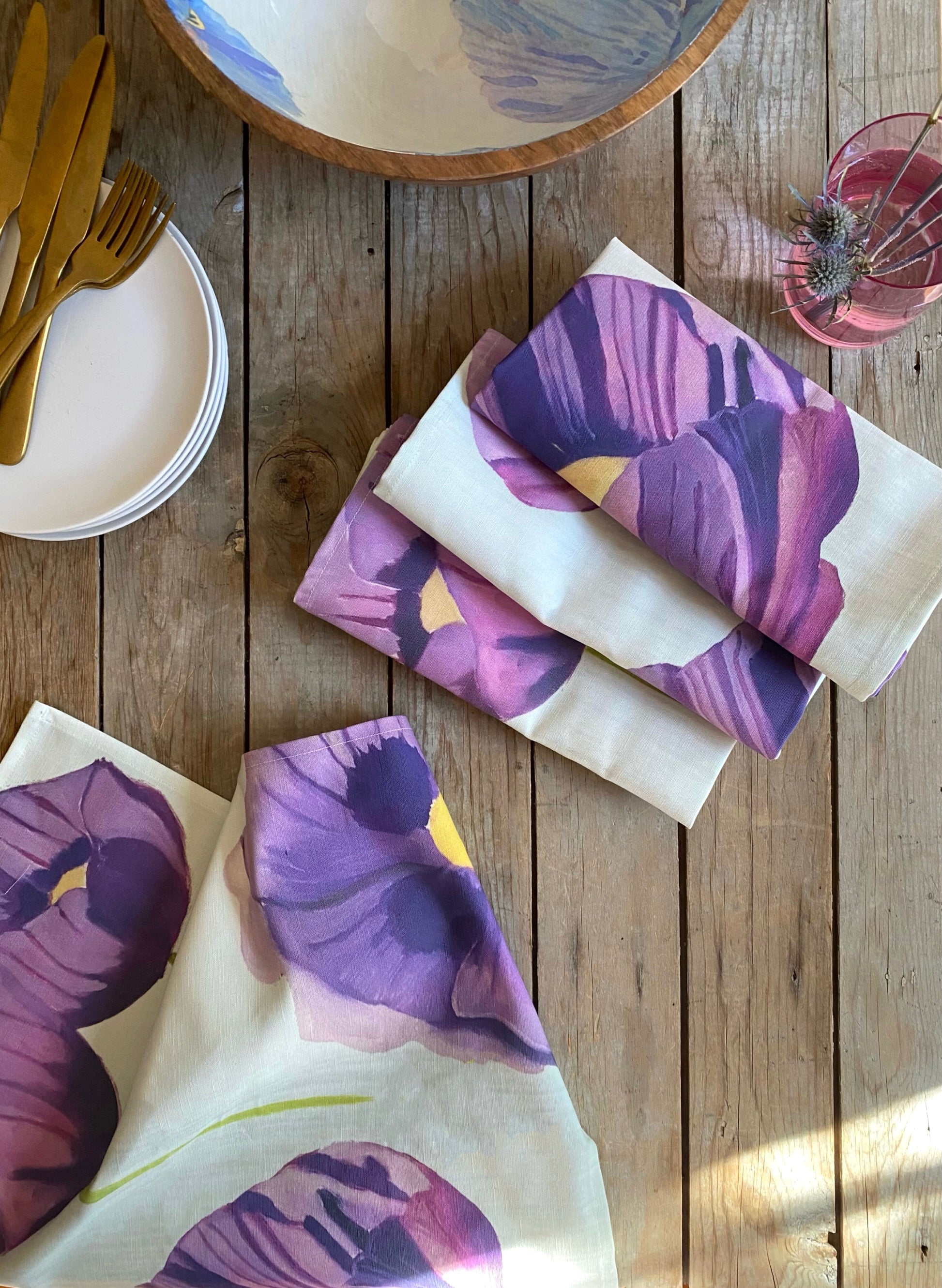 Purple Poppies on Snow Napkin Set