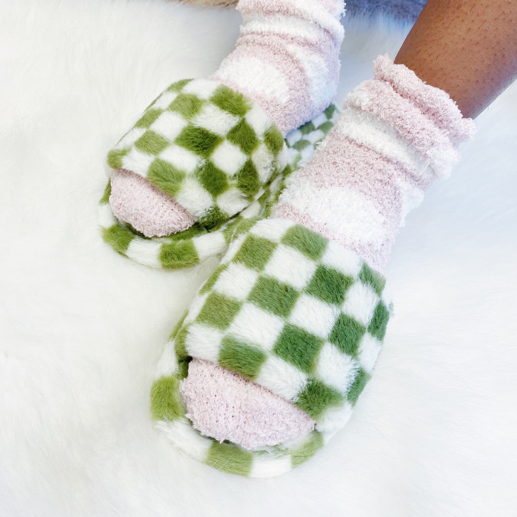 Checker Cozy Open Toe Slippers