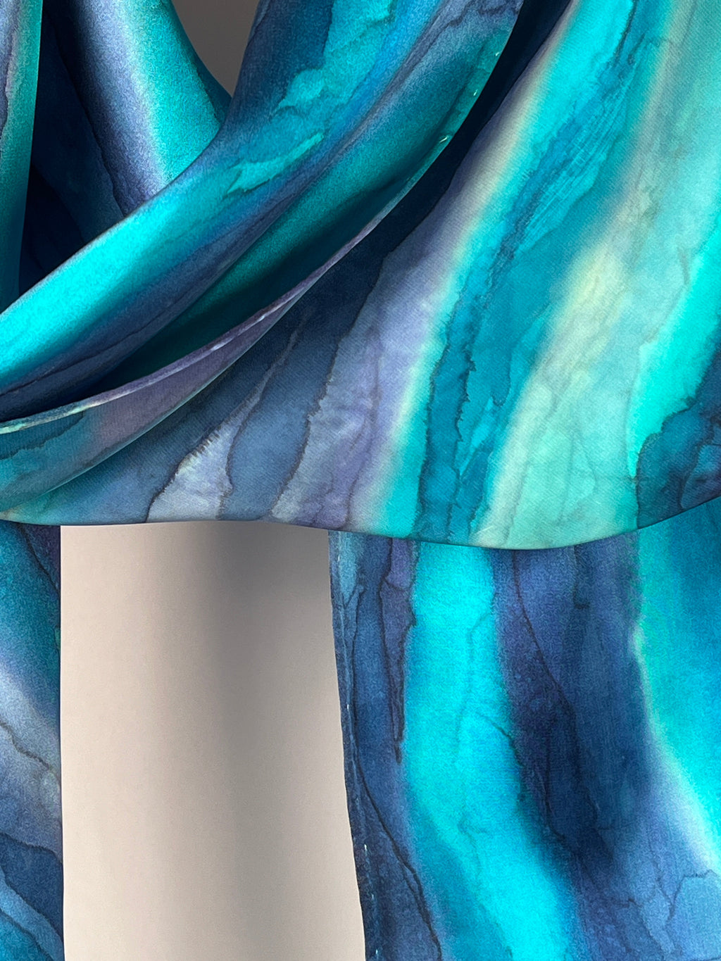 “Flow Abstract - Ocean Currents” Hand-dyed Silk Scarf - $110
