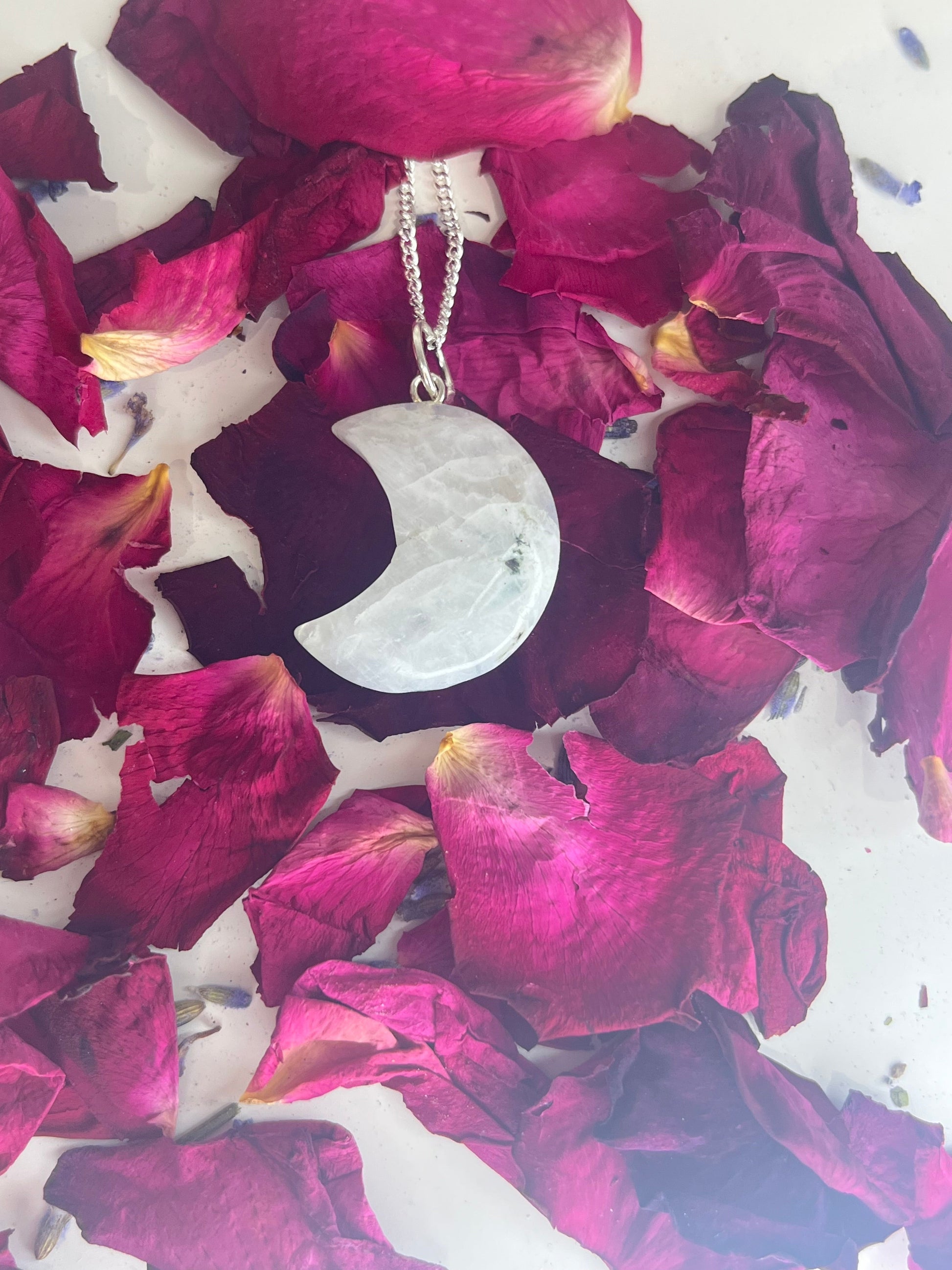 Moonstone Crescent Moon Necklace in Silver Plate