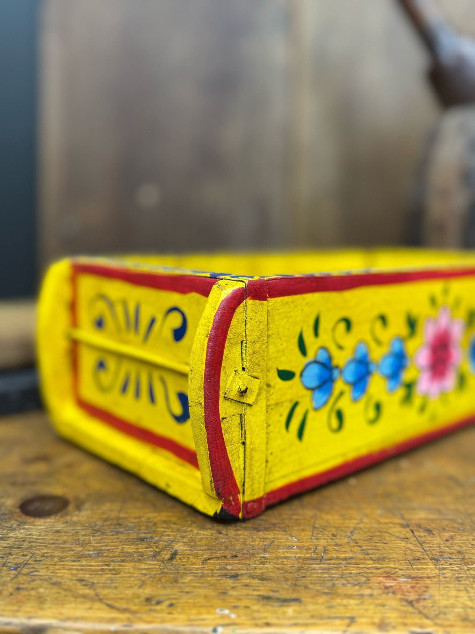 Yellow Wooden Painted Brick Mould / Decorative Herb Planter / Storage Box Tray