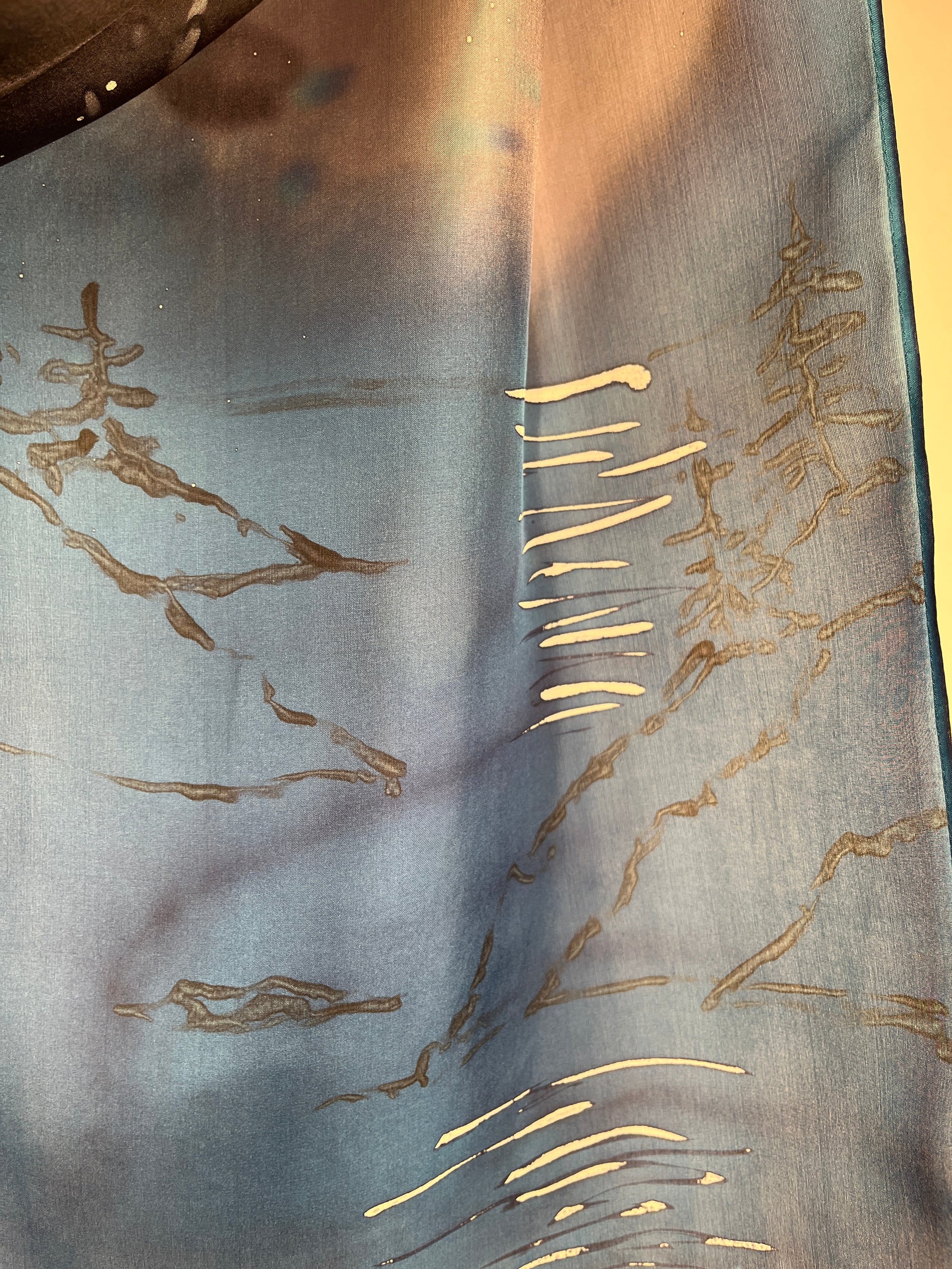 “Evening at the Coast" - Hand-dyed Silk Scarf - $125