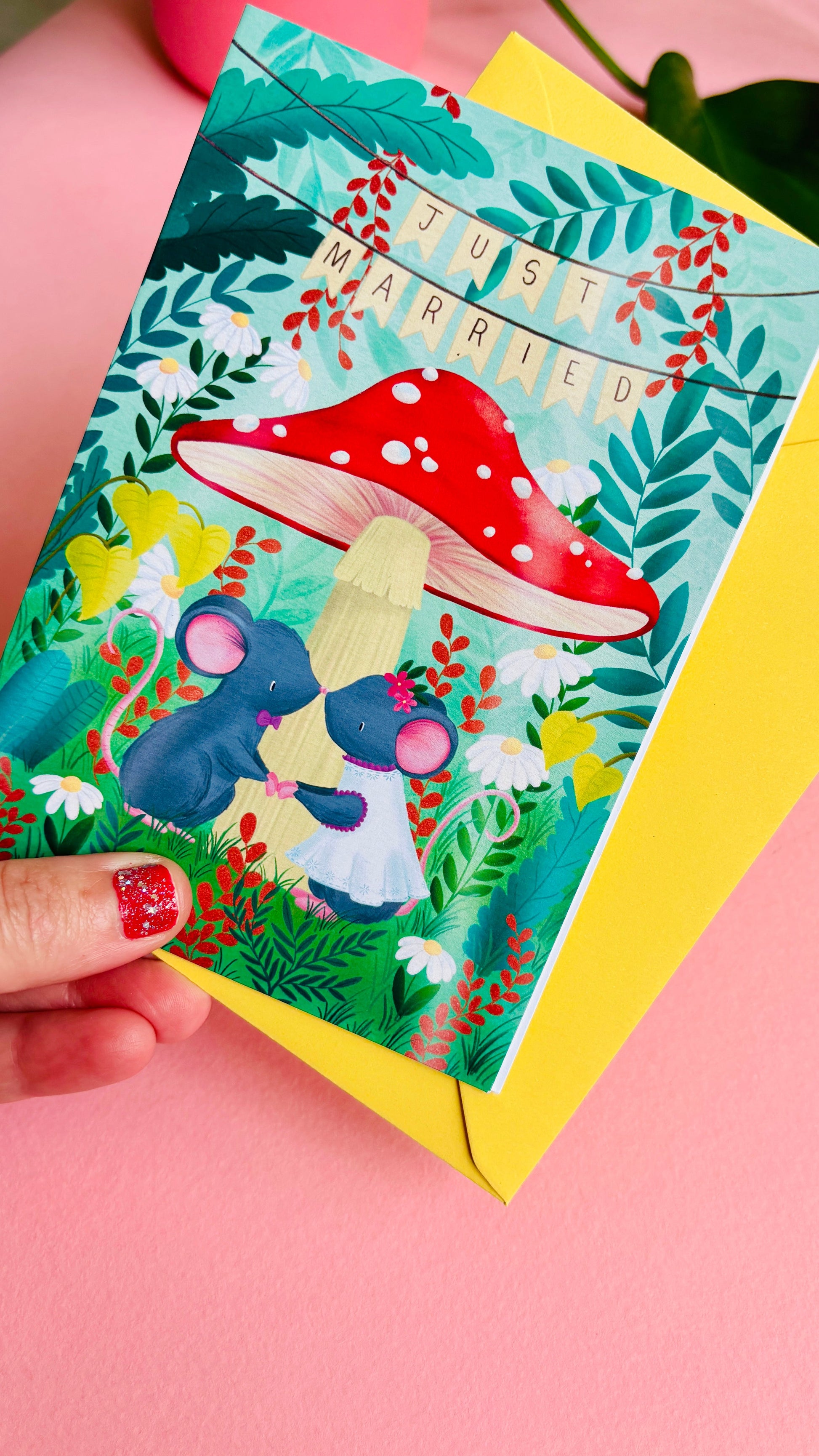 Cute Forest Wedding Card- Whimsical Just Married Greetings Card