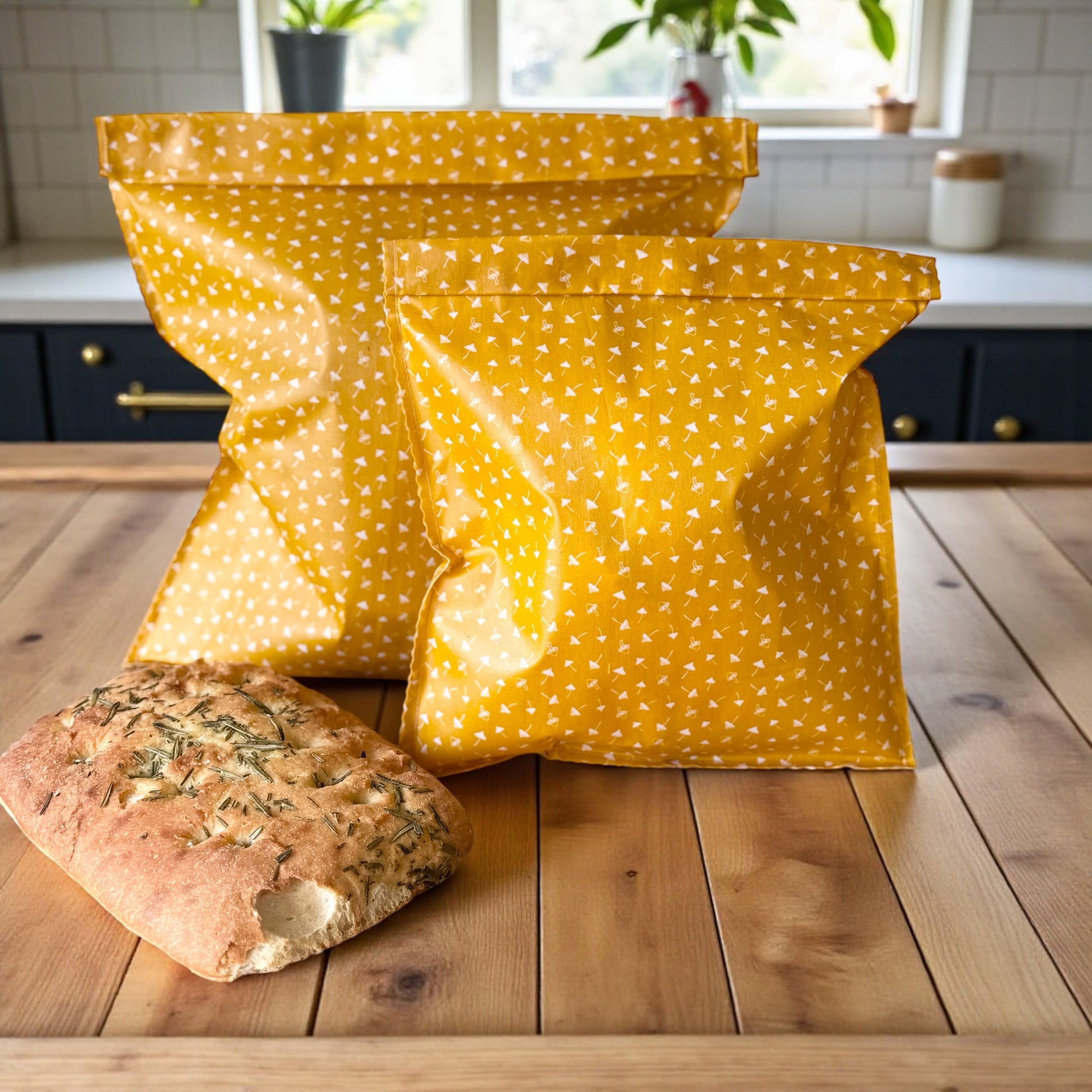 THE Bread Bag –Toadstool Print (Mustard)