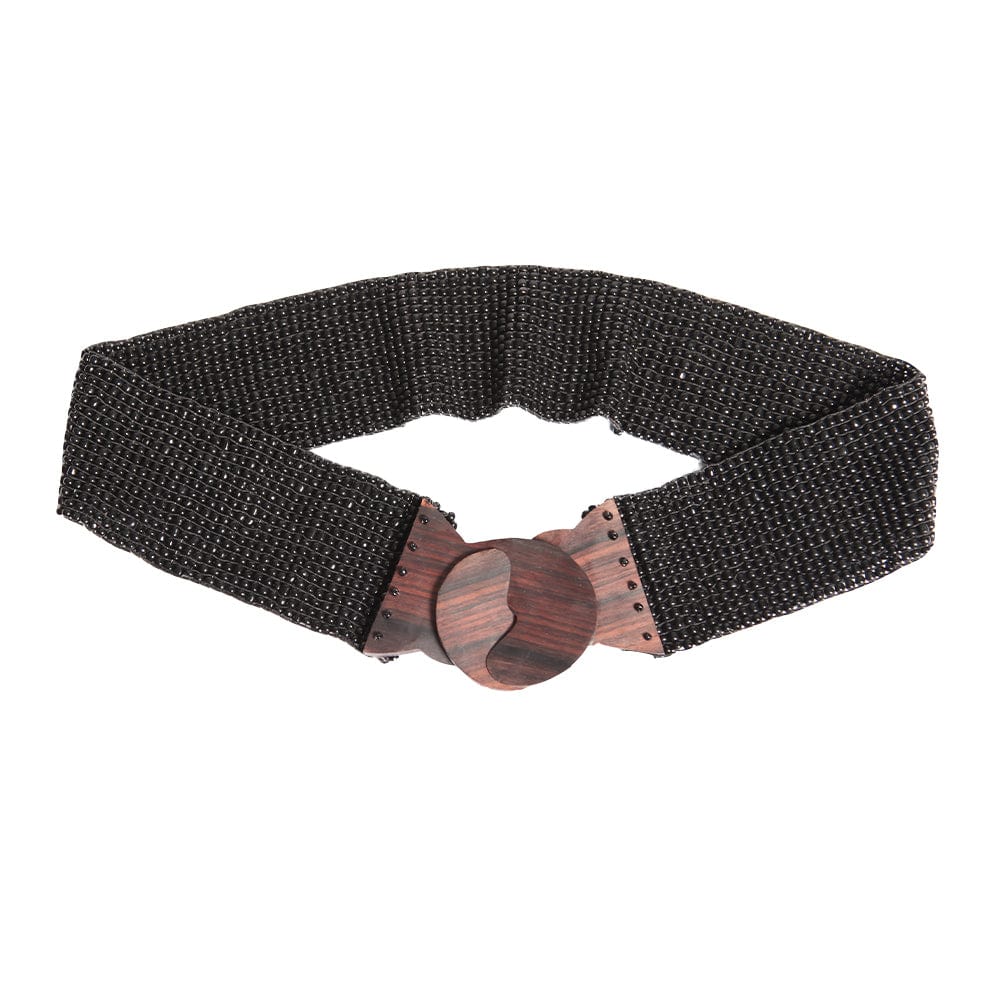 Beaded Stretch Belt with Wooden Clasp