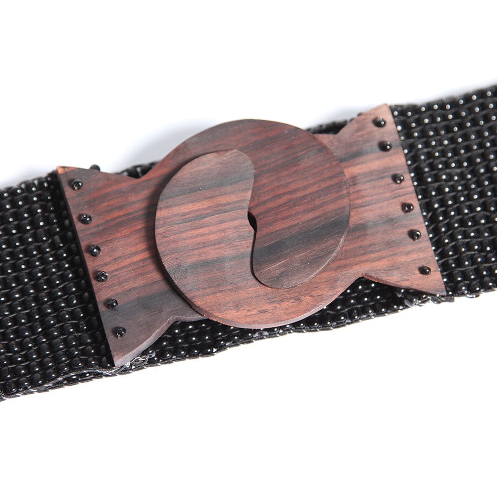 Beaded Stretch Belt with Wooden Clasp