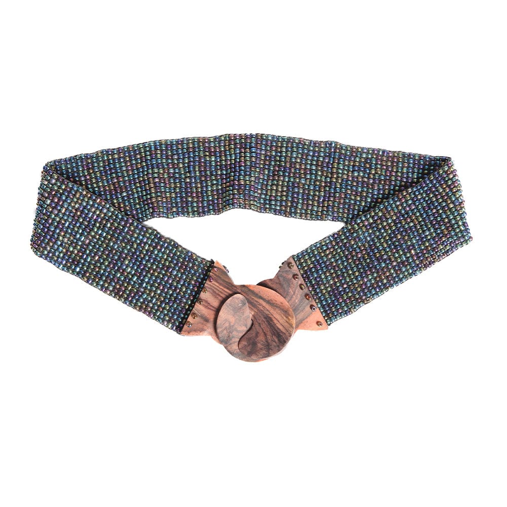 Beaded Stretch Belt with Wooden Clasp