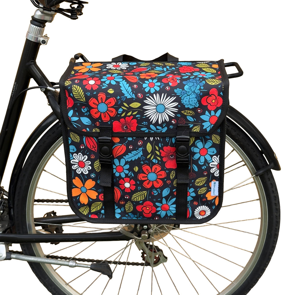 BikyBag Classic Single Pannier Bag for Bicycle Rear Carrier Rack (Floral Fiesta)