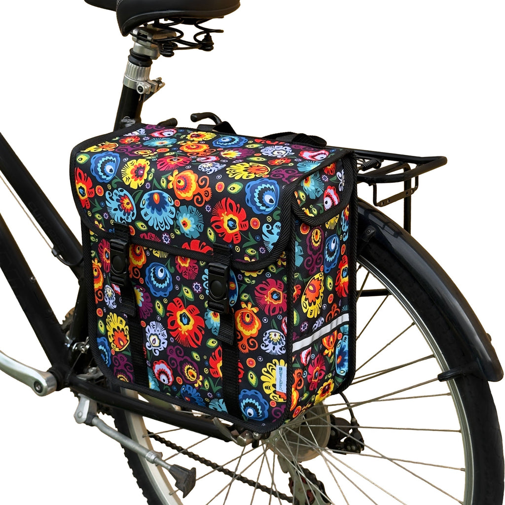 BikyBag Classic Single Pannier Bag for Bicycle Rear Carrier Rack (Folk Flowers)