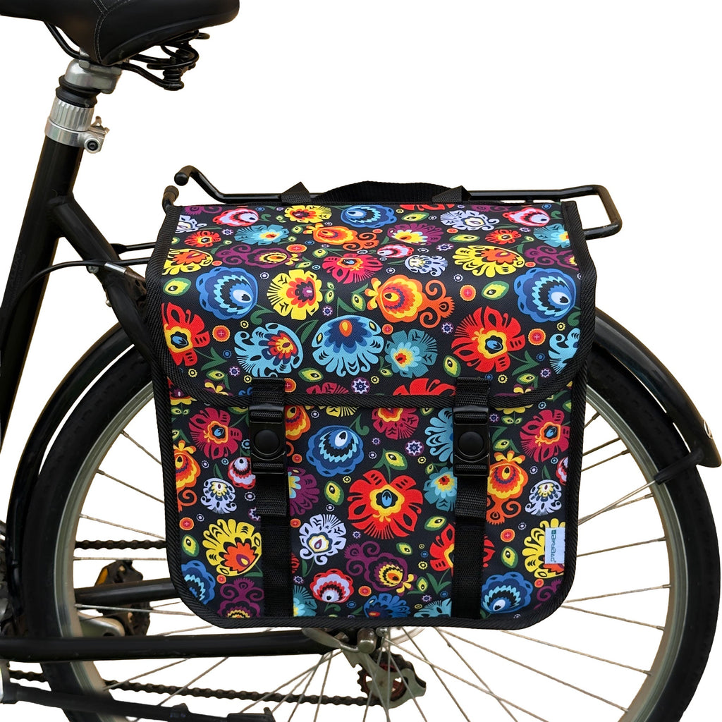 BikyBag Classic Single Pannier Bag for Bicycle Rear Carrier Rack (Folk Flowers)