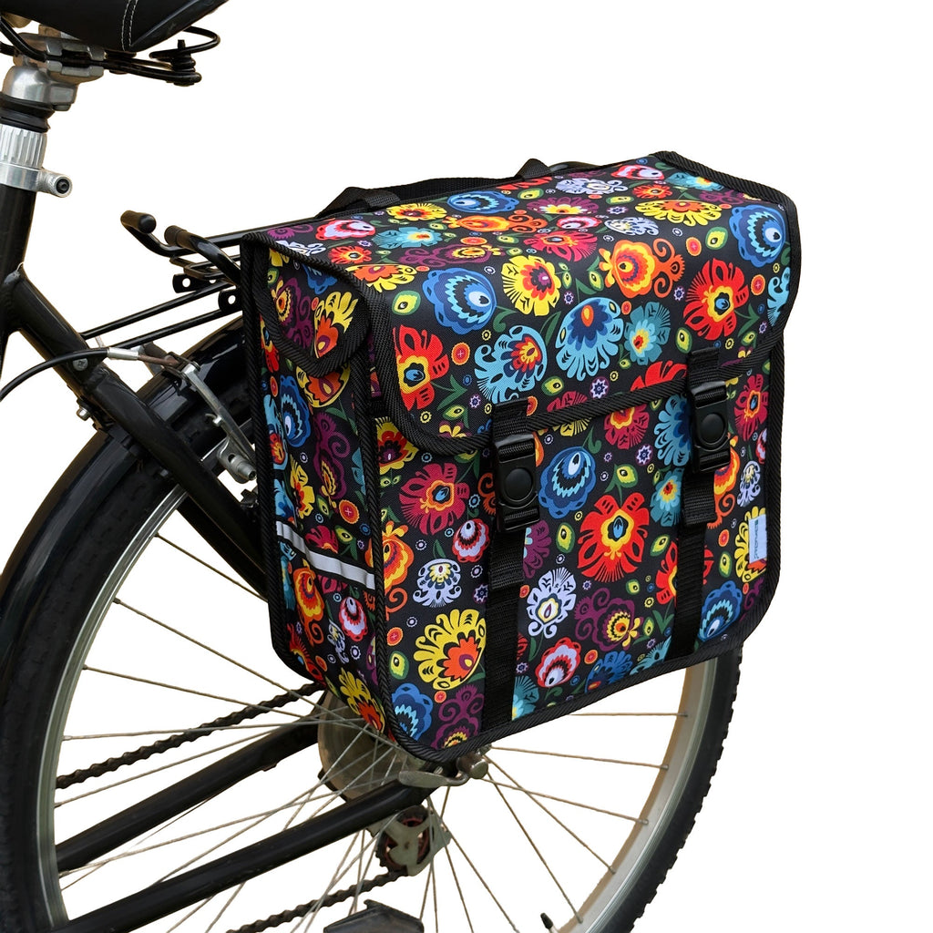 BikyBag Classic Single Pannier Bag for Bicycle Rear Carrier Rack (Folk Flowers)