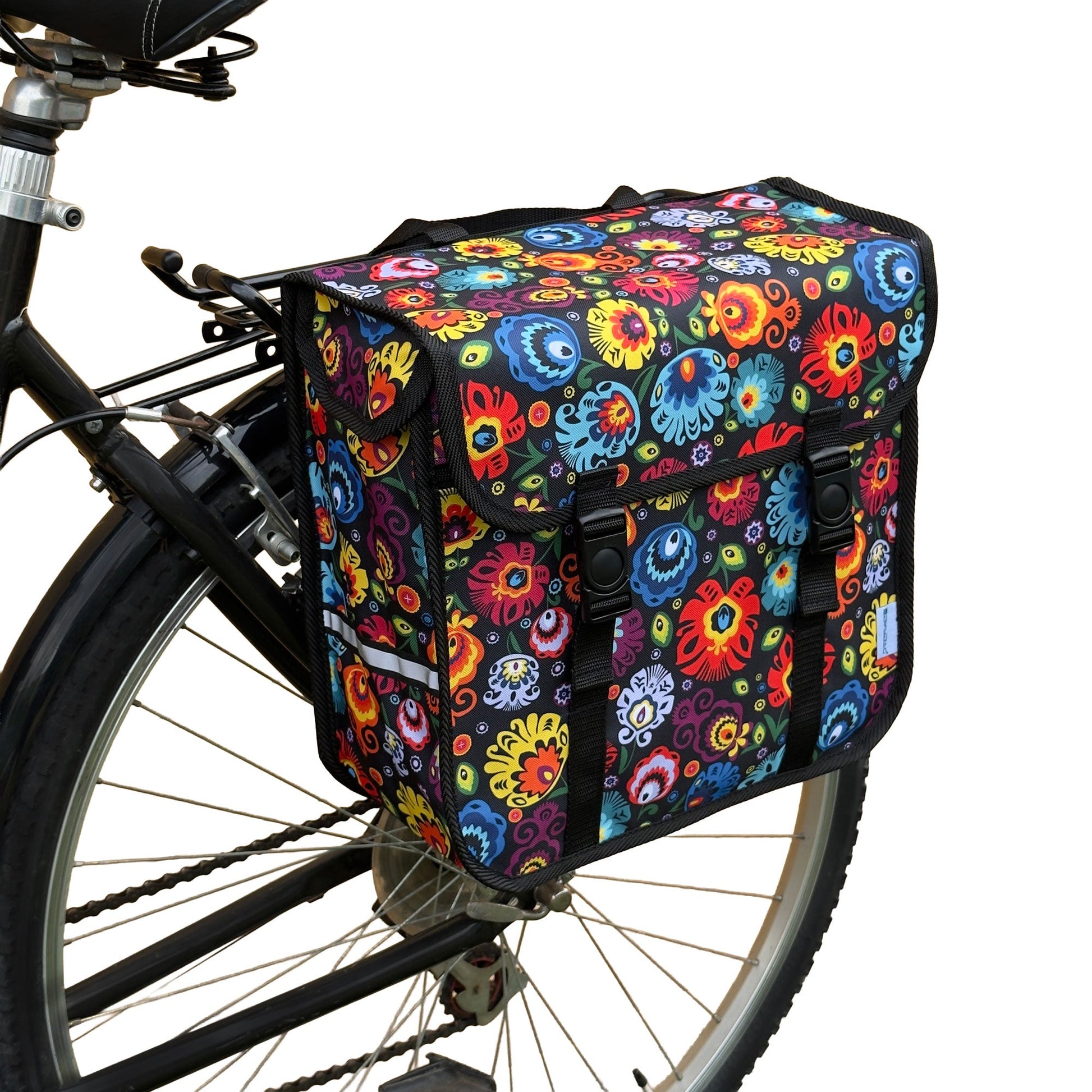 BikyBag Classic Single Pannier Bag for Bicycle Rear Carrier Rack (Folk Flowers)