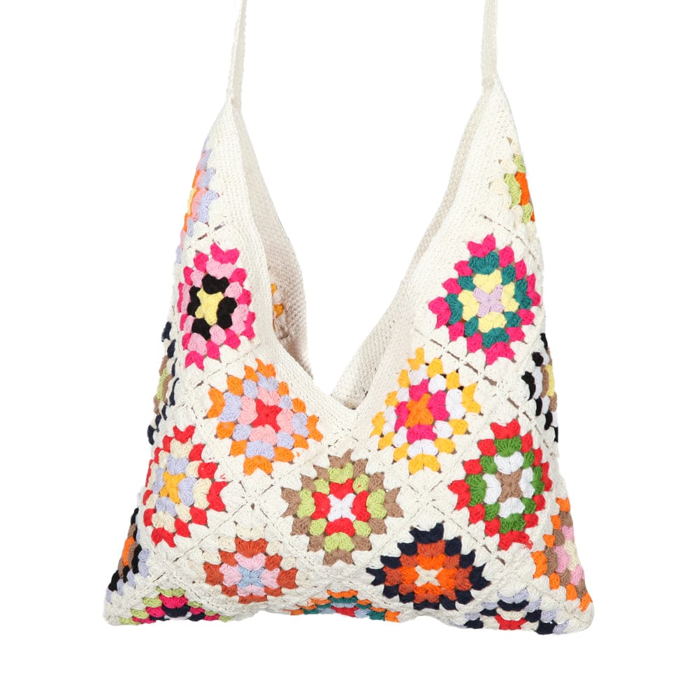 Crochet Granny Square Shoulder Bag in Vanilla