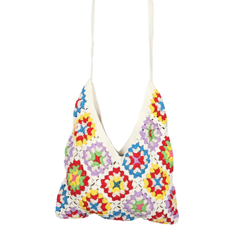 Crochet Granny Square Shoulder Bag in Vanilla